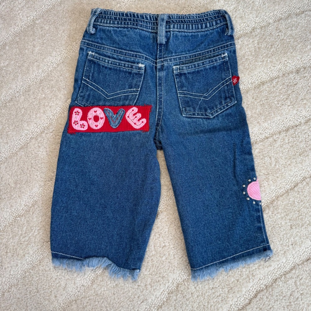 VTG 90s Baby Jeans Girls Heart Love 12 Months Pockets Embellished